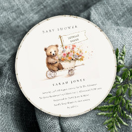 Invitación Cute local Crecer Teddy Floral Cart Baby Shower