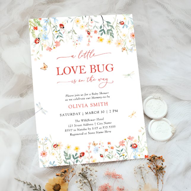 Invitación Cute Love Bug Wildflower Baby Shower (Subido por el creador)