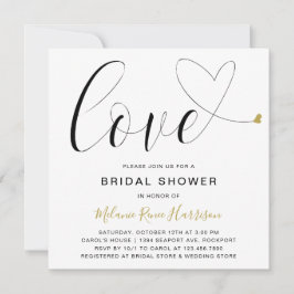 Invitación Cute Love Gold Heart Moderno Bridal Shower