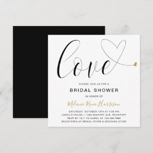 Invitación Cute Love Gold Heart Moderno Bridal Shower