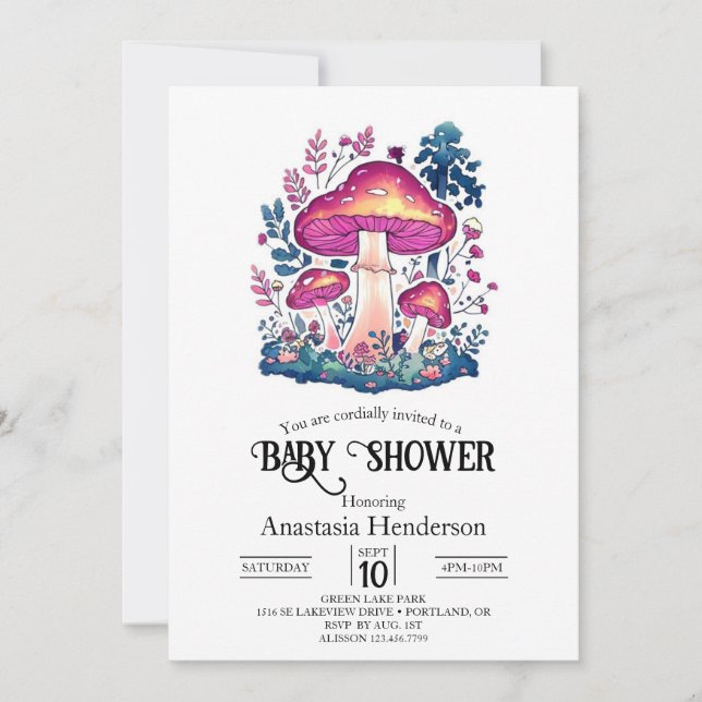 Invitación Cute Lovely Mushroom Baby Shower (Anverso)