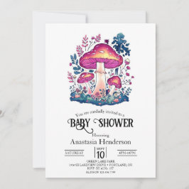 Invitación Cute Lovely Mushroom Baby Shower