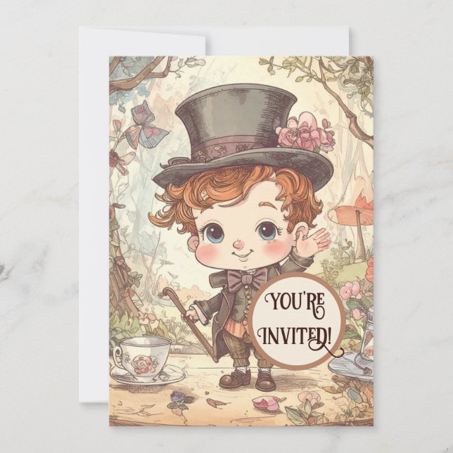 Invitación Cute Mad Hatter Whimsical Wonderland Woodland Art (Anverso)