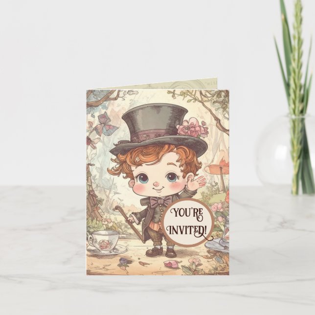 Invitación Cute Mad Hatter Whimsical Wonderland Woodland Art (Anverso)