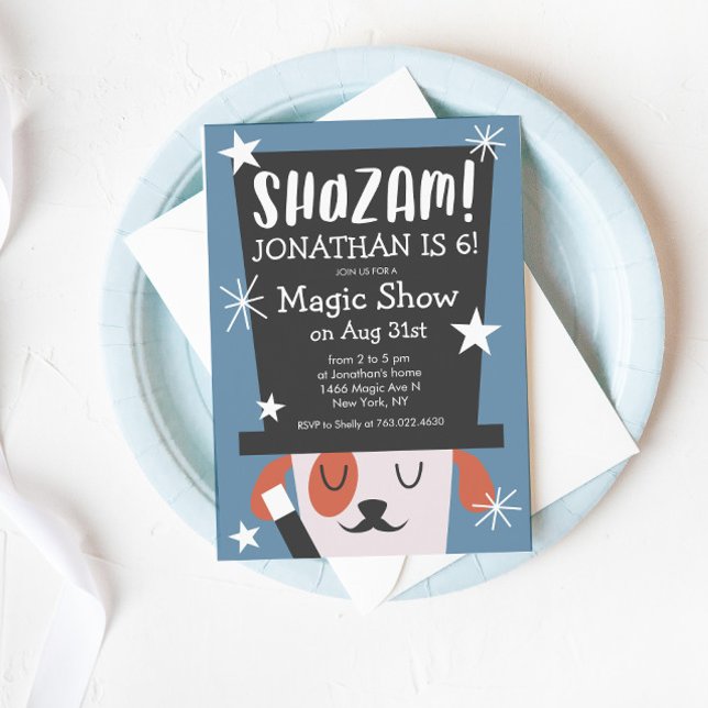 Invitación Cute Magic Show Puppy Magician Birday Party (Subido por el creador)