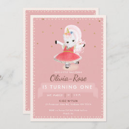 Invitación Cute Magical Ballerina Unicorn Chica Rosa Cumpleañ