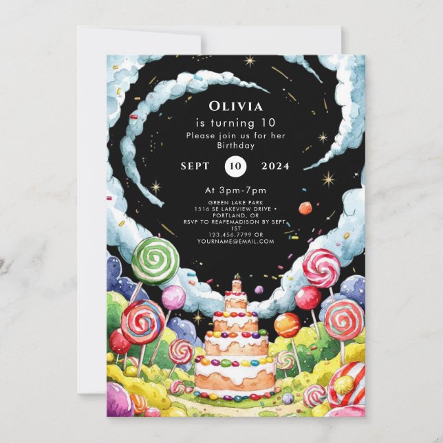 Invitación Cute Magical Candyland Cumpleaños (Anverso)