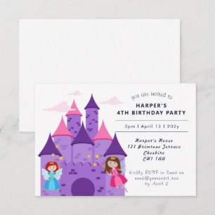 Invitación Cute Magical Fairies y Chica del Castillo 4º cumpl