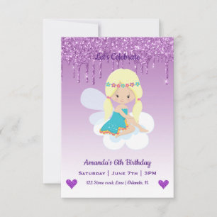 Invitación Cute Magical Fairy & Heart Birthday Invitation