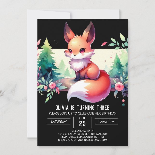 Invitación Cute Magical Fox Birthday digital (Anverso)