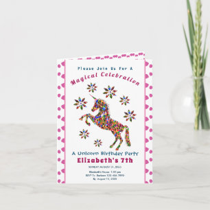 Invitación Cute Magical Unicorn Glitter Cumpleaños Personaliz