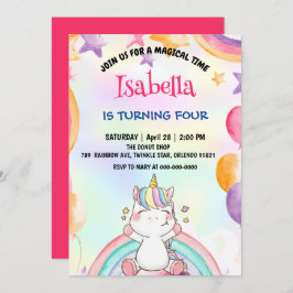 Invitación Cute mágico arcoiris unicornio fiesta de cumpleaño