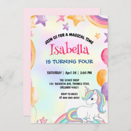 Invitación Cute mágico arcoiris unicornio fiesta de cumpleaño