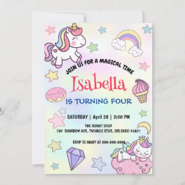 Invitación Cute mágico arcoiris unicornio fiesta de cumpleaño