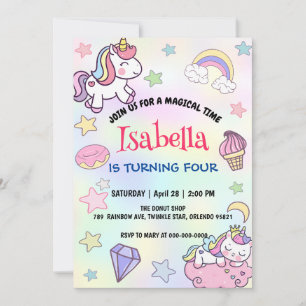 Invitación Cute mágico arcoiris unicornio fiesta de cumpleaño
