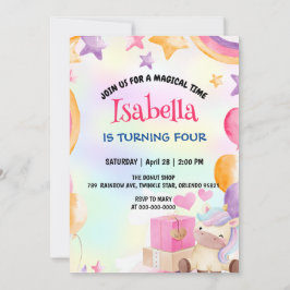 Invitación Cute mágico arcoiris unicornio fiesta de cumpleaño