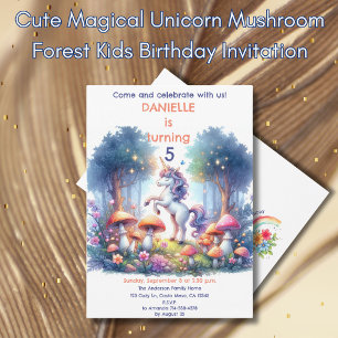Invitación Cute mágico Unicornio niños de la selva de hongos