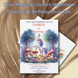 Invitación Cute mágico Unicornio niños de la selva de hongos 