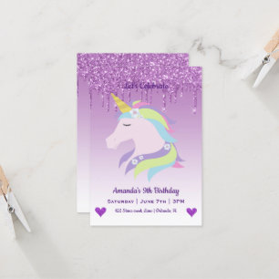 Invitación Cute mágico Unicornio y corazón cumpleaños
