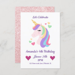 Invitación Cute mágico Unicornio y corazón cumpleaños