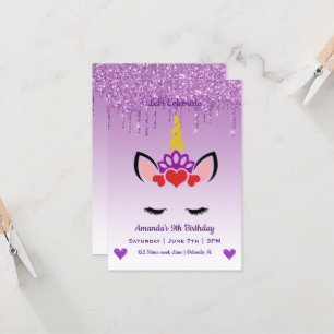 Invitación Cute mágico Unicornio y corazón cumpleaños