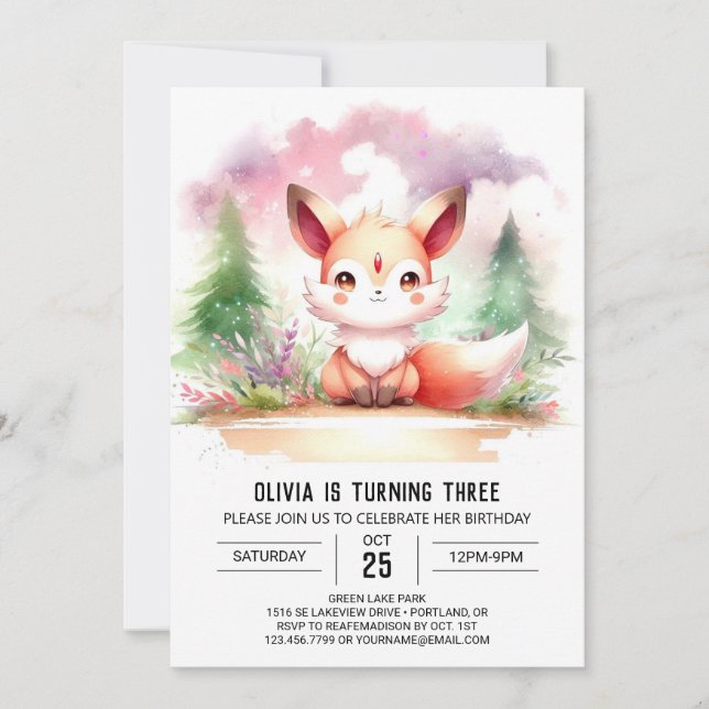 Invitación Cute Majestic Fox Birthday digital (Anverso)