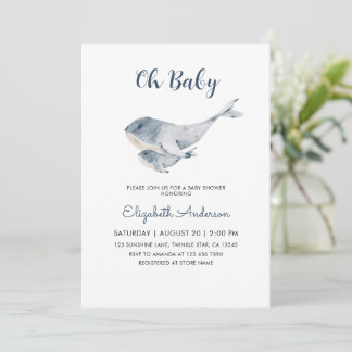 Invitación Cute Mama and Baby Whale Boy Baby Shower