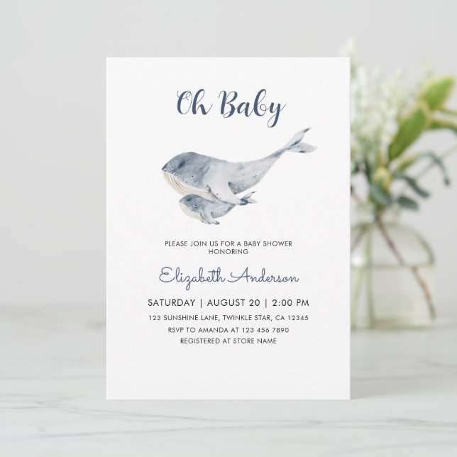 Invitación Cute Mama and Baby Whale Boy Baby Shower (Anverso de pie)