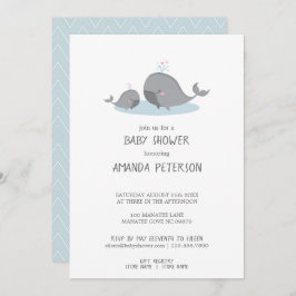 Invitación Cute Mama & Baby Ballenas Azul Chevron Baby Shower