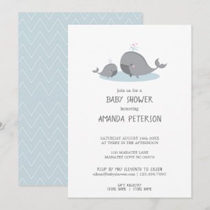 Invitación Cute Mama & Baby Ballenas Azul Chevron Baby Shower