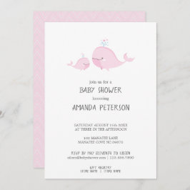 Invitación Cute Mamá y Bebés Ballenas Rosa Chevron Baby Showe