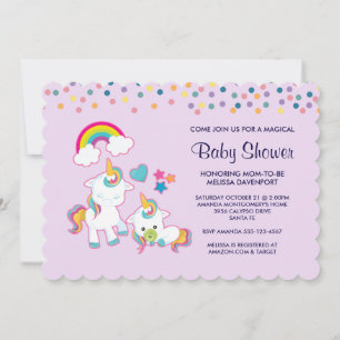 Invitación Cute Mama y Unicornio Bebé Mágico Baby Shower