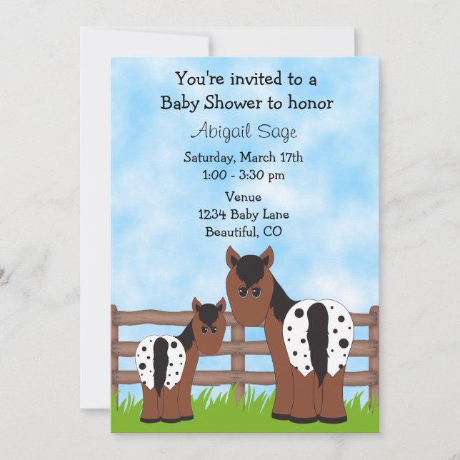 Invitación Cute Mare y Foal Appaloosa Horse Baby Shower (Anverso)