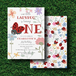 Invitación Cute Mariquitas Flores Silvestres Cumpleaños 1st P
