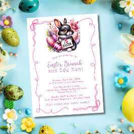 Invitación Cute me encanta los huevos de pascua rosados brunc