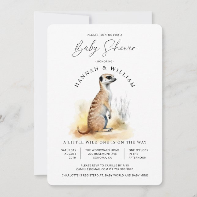 Invitación Cute Meerkat Baby Shower Género neutro (Anverso)