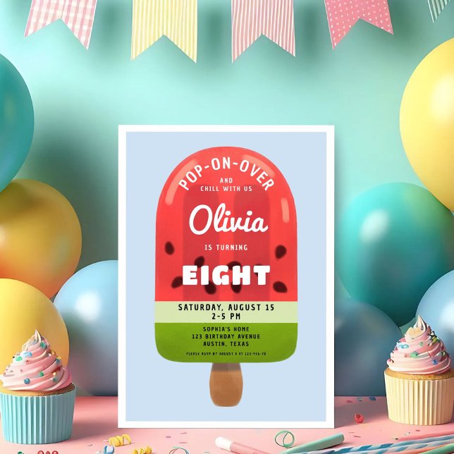 Invitación Cute Melon Popsicle Chica 8 cumpleaños (Cute Melon Popsicle Girl 8th Birthday Invitation)