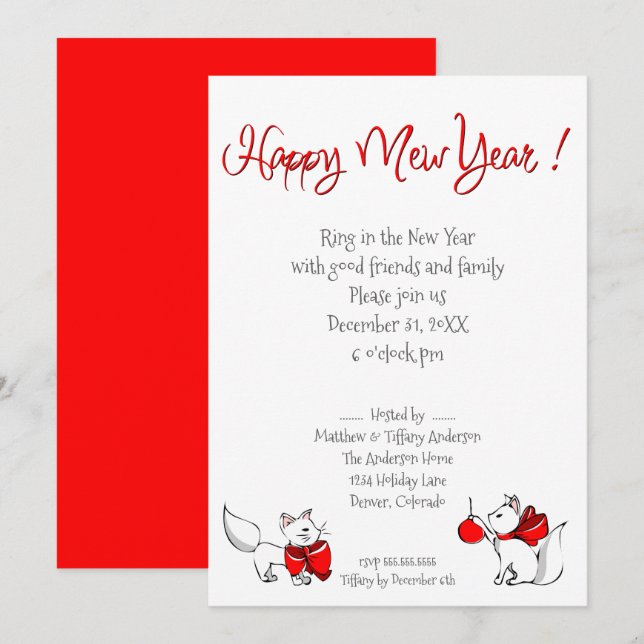 Invitación Cute Meowy Navidades Kitties (Anverso / Reverso)