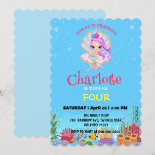 Invitación Cute Mermaid arcoíris rociar colorido cumpleaños
