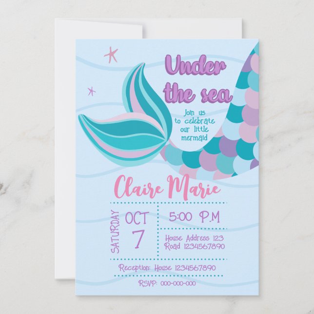 Invitación Cute Mermaid Invitation (Anverso)