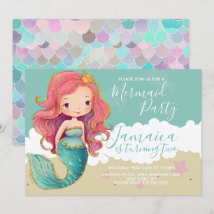Invitación Cute Mermaid Ocean Beach Cumpleaños Fiesta  Arena