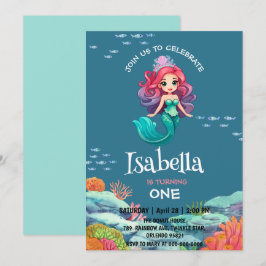 Invitación Cute Mermaid Rainbow colorido nombre de la fiesta 
