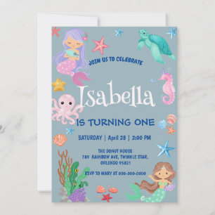 Invitación Cute Mermaid Rainbow Watercolor Fiesta de cumpleañ