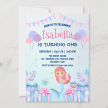 Cute Mermaid Rainbow Watercolor Fiesta de cumpleañ