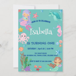 Invitación Cute Mermaid Rainbow Watercolor Fiesta de cumpleañ