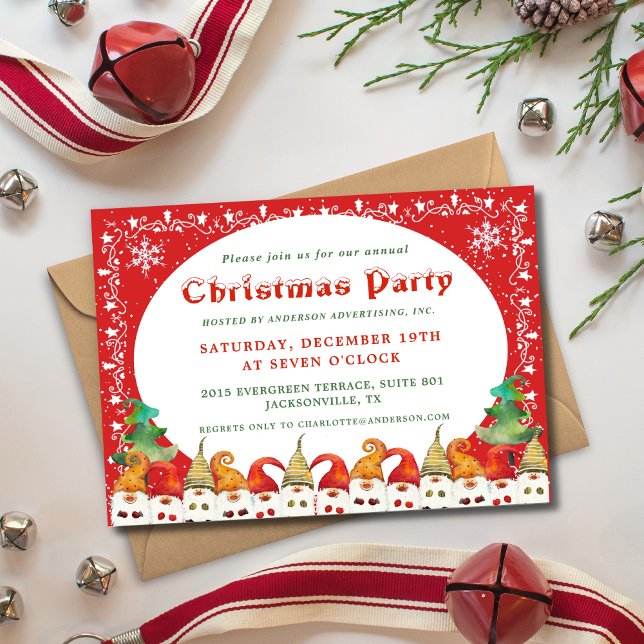 Invitación Cute Merry Christmas Gnomes Business Fiesta (Subido por el creador)