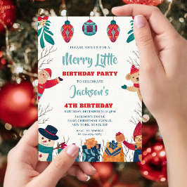 Invitación Cute Merry Little Christmas 4th Birthday