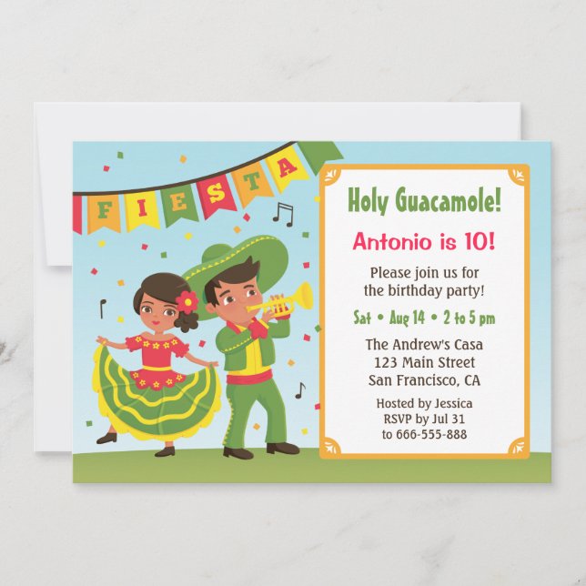 Invitación Cute mexicano Fiesta Niños hispanos Fiesta de cump (Anverso)