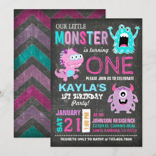 Invitación Cute miedo de los pequeños monstruos Cumpleaños