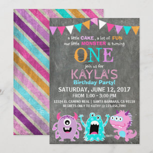 Invitación Cute miedo de los pequeños monstruos Cumpleaños